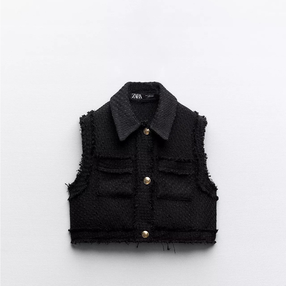 Zara Black Tweed Vest with Gold Buttons